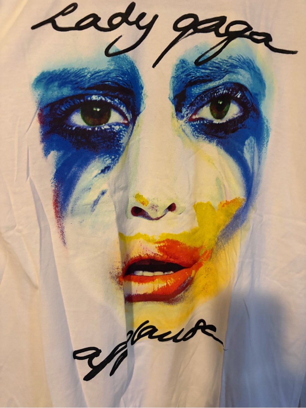 White Short Sleeve Graphic Tee with Multicolor Face Print